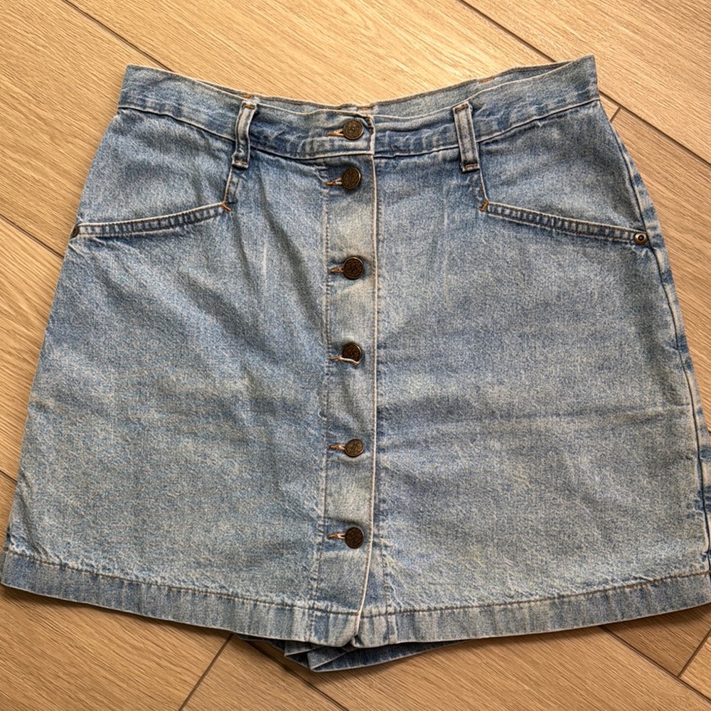 Vintage Rivington Denim Button Front Skort Size 14 Made in USA High waist Preppy